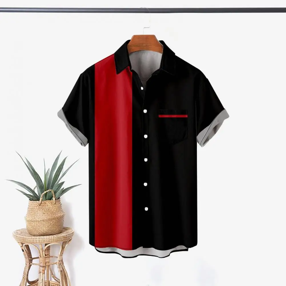 

Summer New Men's Pocket Short Sleeve Shirt Fashion Casual Solid Color Panel Lapel Beach High Quality Top Comfortable Soft Fabric