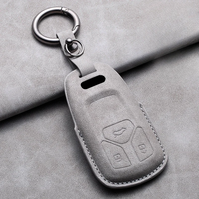 Leather Car Smart Key Case Full Cover Protector Shell For Audi A1 A3 A4 A5 A6 A7 A8 B9 8V 8W 8S Q3 Q5 Q7 S8 R8 TT TTS Keychain