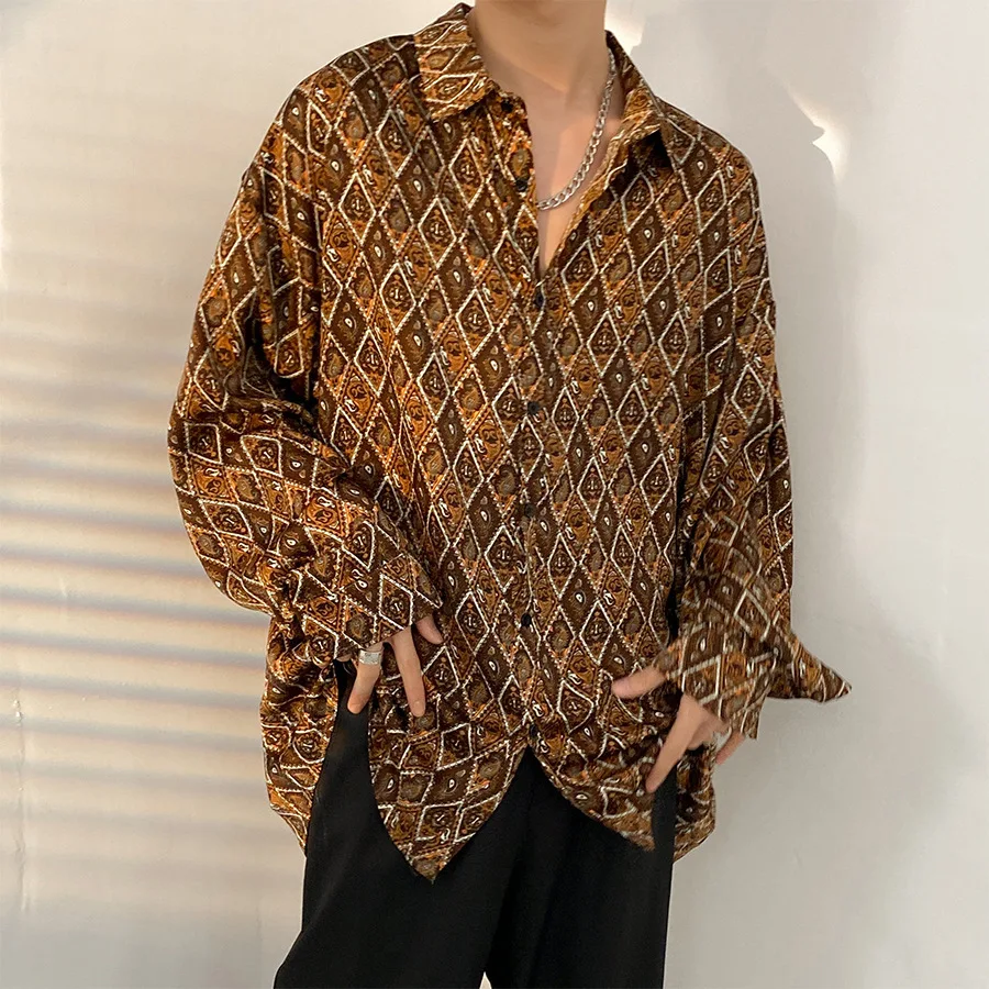 New Men's Basic Long Sleeves INS Plant Print Lapel Long Sleeve Thin No-Iron Fashion Casual Shirt Beach Vacation Tropical Shirt