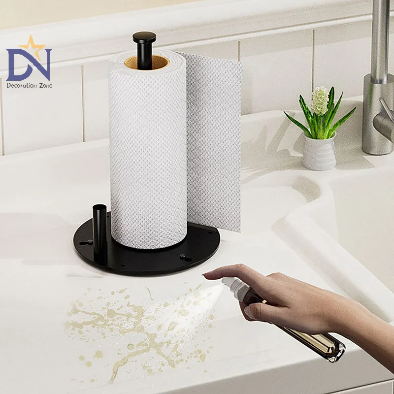 

Kitchen Paper Towel Holder With Spray Bottle Stainless Steel Countertop Kitchen Roll Holder Stand With Non-Slip Base Kitchen