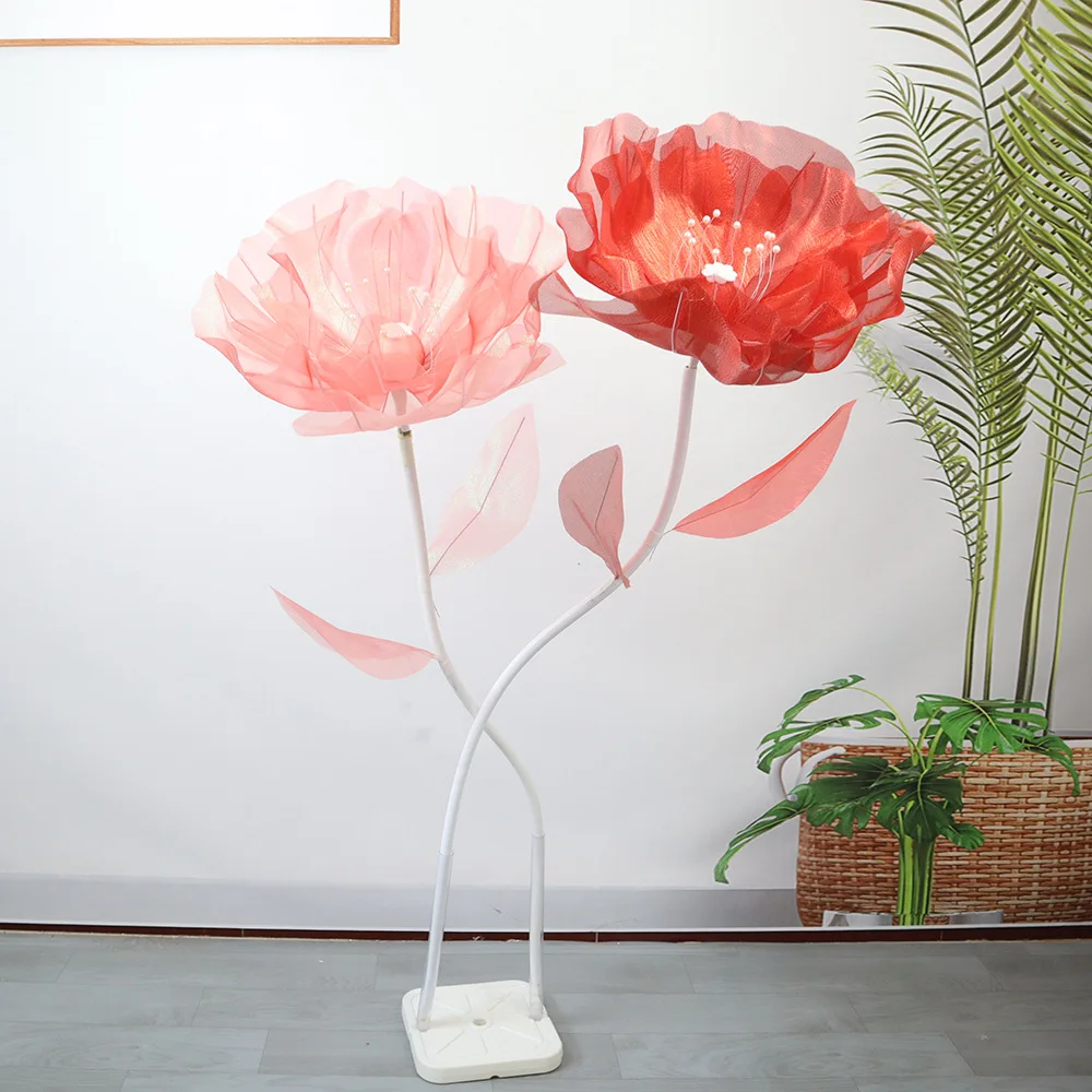 

Fancy Gauze Giant Artificial Flowers Display Poppy Flore Branch Set Wedding Road Leading Outdoor Decoration Silk Flowers Set