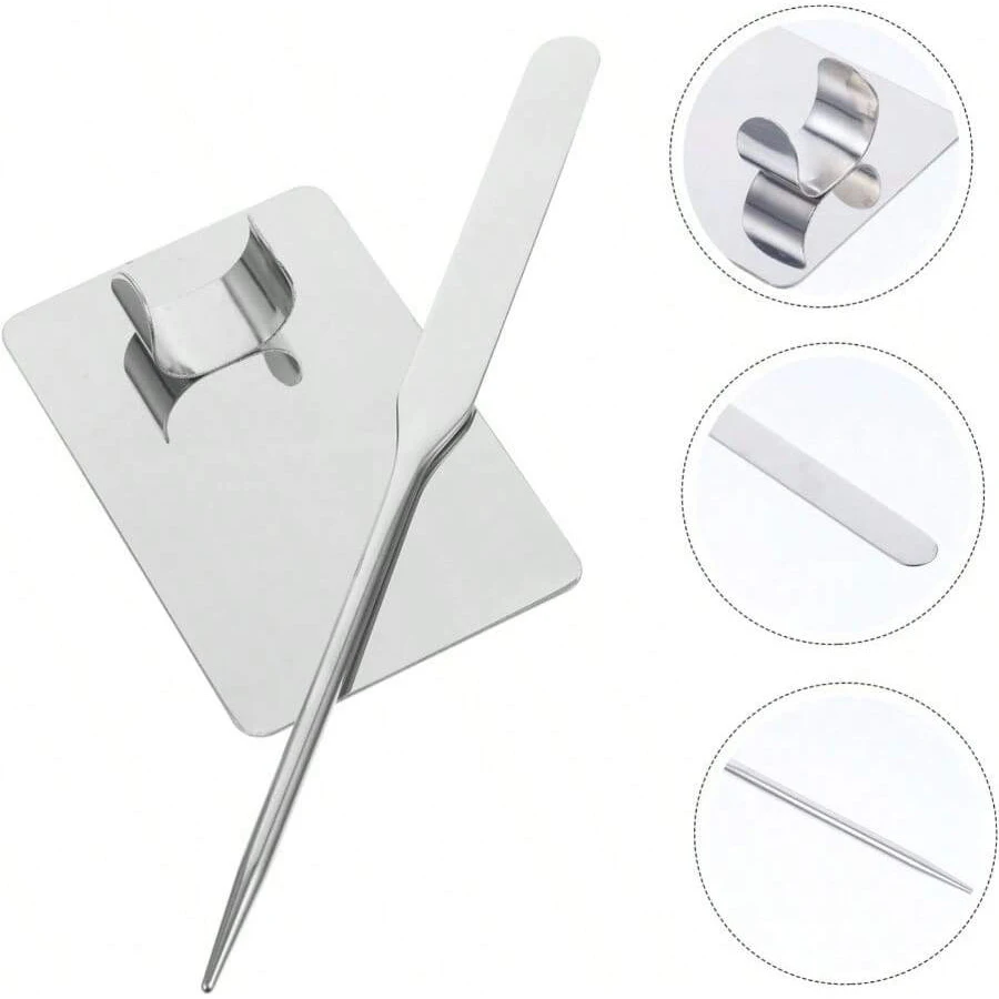 1 Set Stainless Steel Makeup Mixing Palette Ring with Spatula Foundation Mixing Tool Cosmetic Scraper