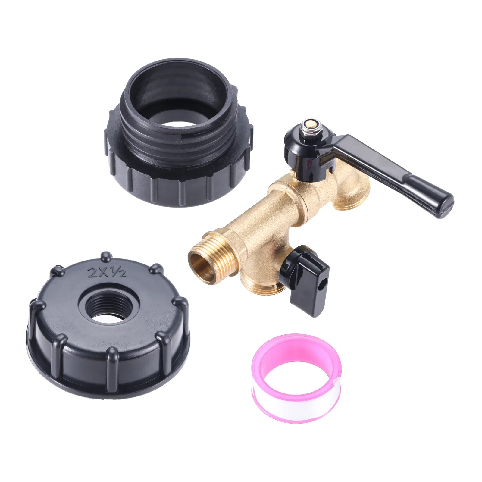 1Pc Double Outlet Brass Faucet 275 330 Gallon Water Tank Fittings IBC Tote To Garden Hose Adapter  2.44