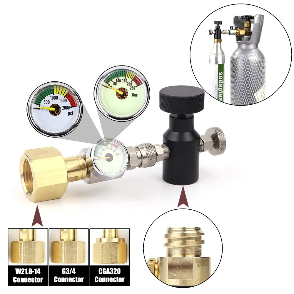 Адаптер для заправки баллона газированной воды (тип резьбы TR21-4) с комплектом манометров подходит для синего баллона SodaStream W21.8-14 Разъем G3/4