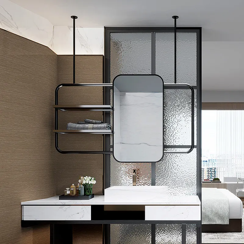 Hotel room stainless steel black titanium wood hanger rack bath towel hotel bathroom hoisting ceiling rack