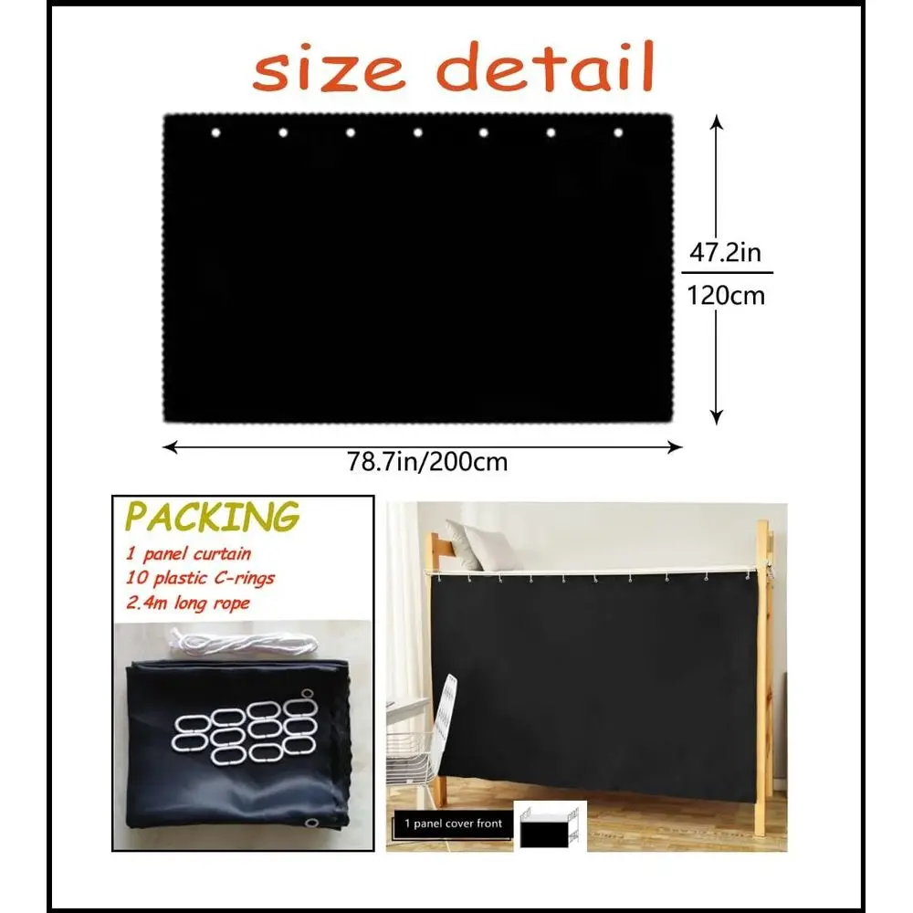 Heavy-Duty Blackout Bottom Bunk Bed Curtains Privacy Twin Size for Home Dorm, 1 Panel, Black