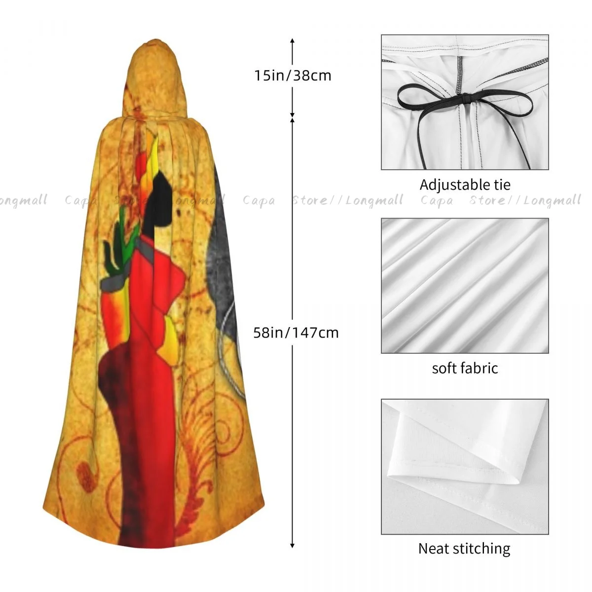 Adulto circondato dai motivi vorticosi di Savannah Pacchetto da trasporto Opera d'arte Mantello Mantello Costume medievale Cappotto completo