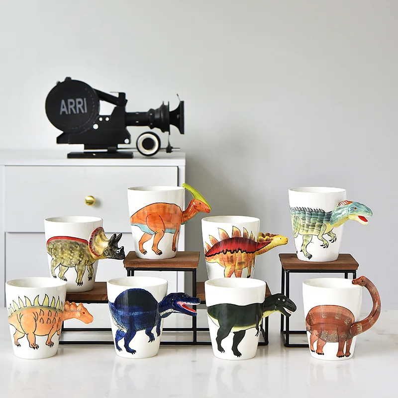 

3D Dinosaur Novelty Mugs Cute Cartoon Ceramic Coffee Mugs & Tea Cup with Dino Neck Handle Water Cup Gift for Kids Adults Boys