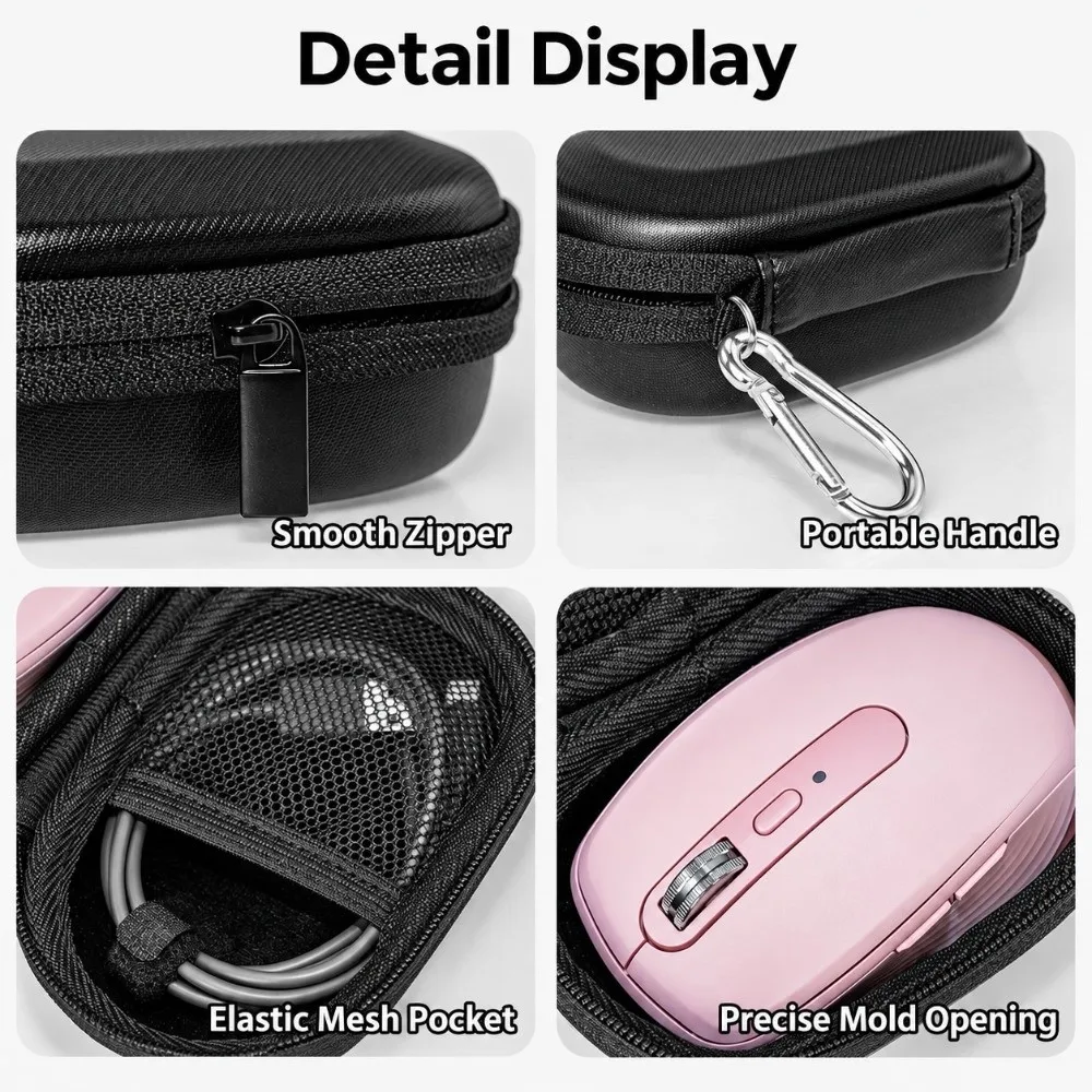 Hard EVA Mouse Carrying Case Soft Inner Lining Shock Proof Portable Storage Bag Mesh Pocket for Logitech MX Anywhere 3S 2S