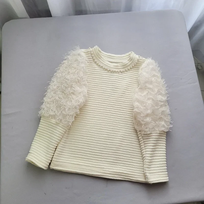 Hoodies Childrens Clothing Girls Spring Autumn New Round Neck Long Sleeved T-shirt Solid Color Korean Fashion Versatile