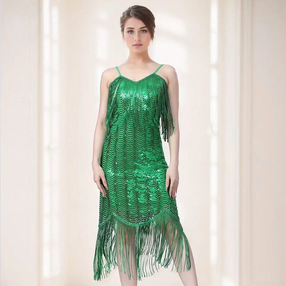 スパンコールタッセルラテンダンスウェアステージパフォーマンスコスチュームセクシーなドレス女性服服パーティークラブエレガントサマー