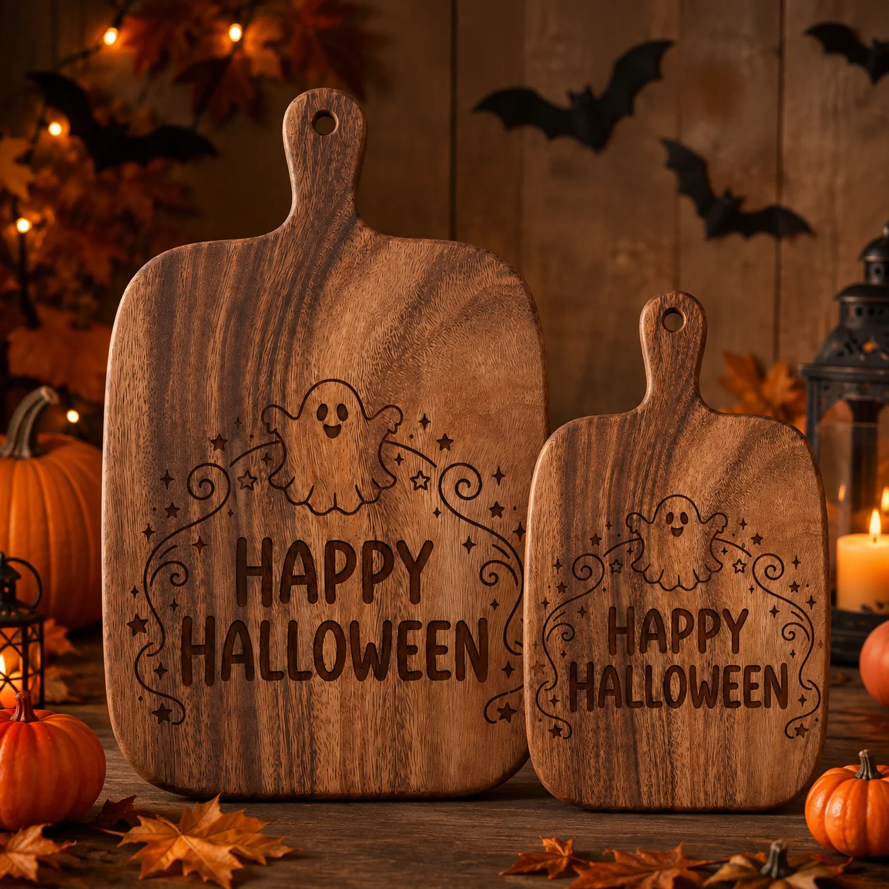 2Pcs/1Pc Halloween Wooden Carved Cutting Board Artistic Carved Steak Board Tabletop Decorative Cutting Board Stylish Long Handle, Made of Solid Wood, Used for Cutting Meat, Cheese, Bread, Vegetables, and Fruits - Deli Board, Cheese Serving Board, Perfect for Food Slicing and Presentation, Portable Camping Cutting Board, a Must-Have for Modern Home and Country Kitchens Mother's Day Gifts, Wedding Season Kitchen Supplies