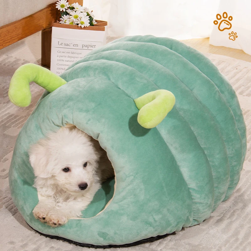 Winter Cozy Pet House Dogs Soft Nest Kennel Sleeping Cave Cartoon Caterpillar Warm Thick Dog House Cat House Foldable Washable