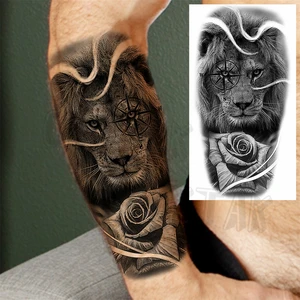 واقعية الوشم المؤقتة للنساء والرجال 3D الذراع ملصق للماء وهمية الوشم بوصلة تاج الصليب عيون الأسد أعلى 10 مبيعات للرجال عبر الوشم - No2