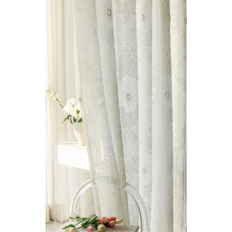 French Luxury High-end Cream Style Embossed Pearl European Floral Gauze Living Room Bedroom Balcony Curtains