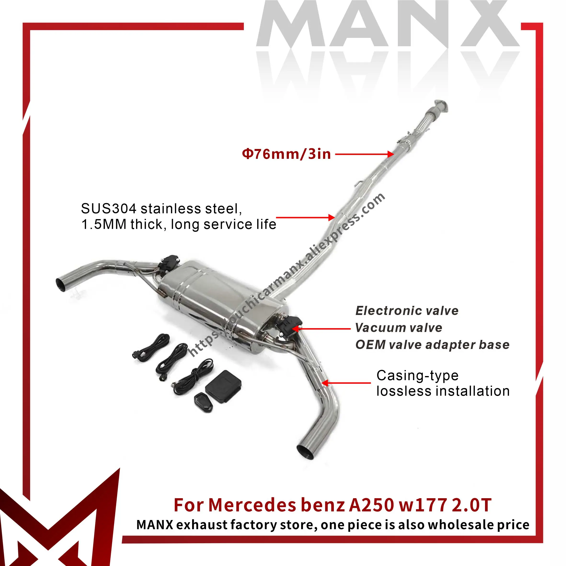 

Catback Exhaust System for Mercedes Benz A250 W177 2.0T Stainless Steel Performance Car Muffler with Valve