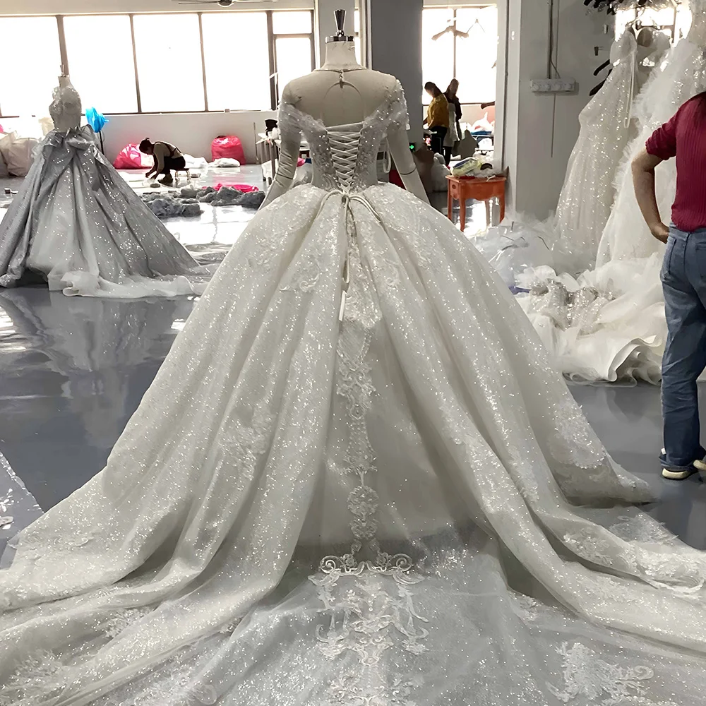 Wholesale Ball Gown Wedding Dress 2024 Long Sleeves O-Neck Bridal Gown Custom Made Short Sleeves Princess vestido de novia