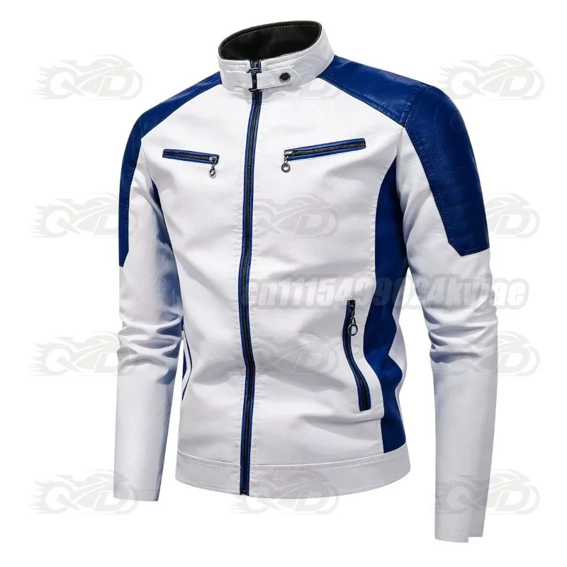 Motorcycle Leather Jacket Men's Four Season Fashion Retro Motorcycle Travel Stand Up Collar Leather Jacket Cool Personality