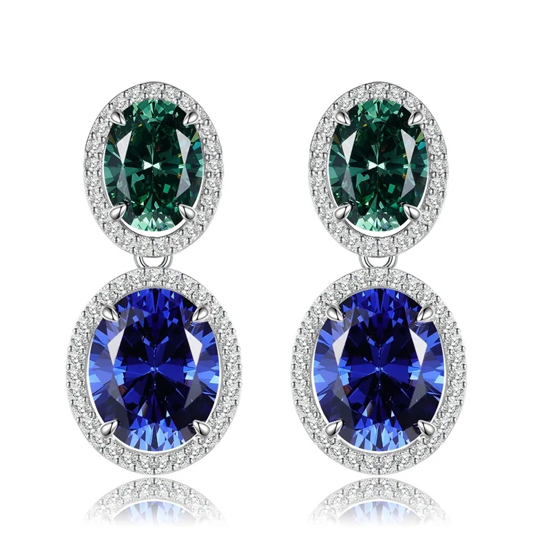 

2023 New S925 Silver 8 * 10 Oval Tanzanite Green Diamond Earrings Earrings Simple and Magnificent