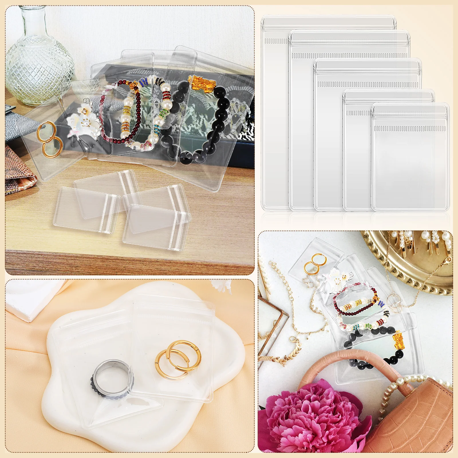 150 Pcs Transparent Jewelry Bag Storage Clear Pvc Pouch Self Sealing Pouches for Necklaces Travel Bags