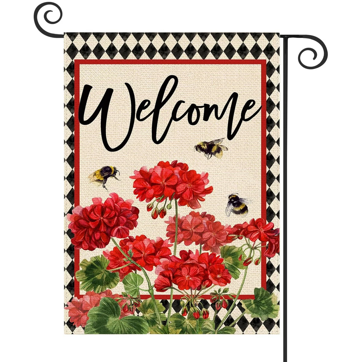 1PC  Red hydrangea Pattern Linen Cotton Garden Flag Banner Indoor Outdoor Home Garden Hanging Decor