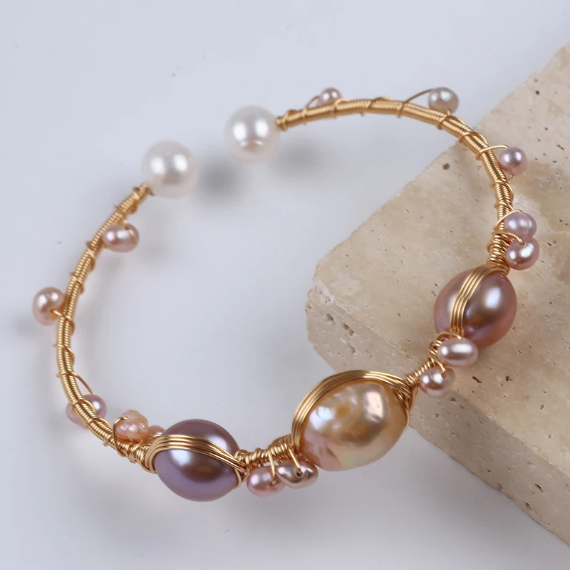 Hot Sale Natural Color Potato Baroque Edison Freshwater Pearl Beaded Pearl Bracelets For Women