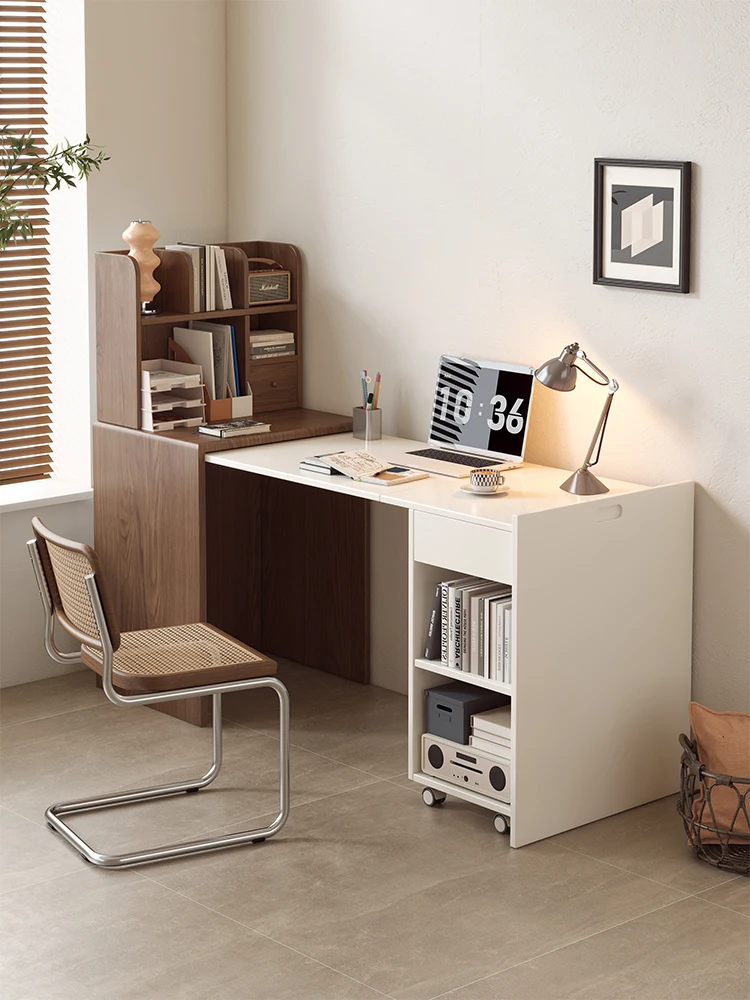 Full solid wood folding desk and home bookshelf integrated