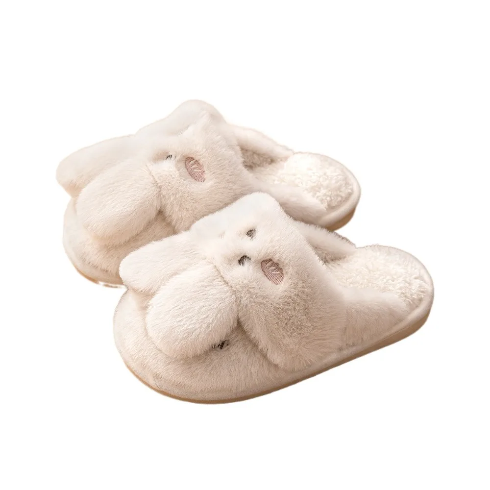 

Fashion Home Wear Rabbit Plush Slippers Thicken Cartoon Winter Warm Slippers Anti-slip Cute Furry Cotton Shoes Gifts