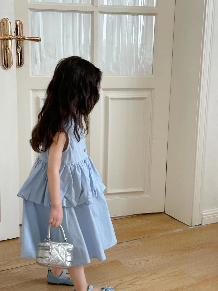 Korean Version Summer New Sweet and Cute Dress for Girls Shirt Cotton Fashion Solid Color Kids Fashion Skirt