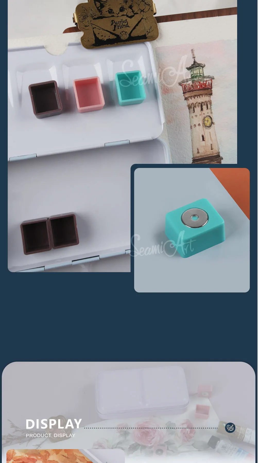 SeamiArt 50 Stück magnetische Halbfläschchen in vier Farben für Aquarellfarben, Unterverpackung in Blechdose, Palette, Malwerkzeuge, Kunstbedarf – Detail 6
