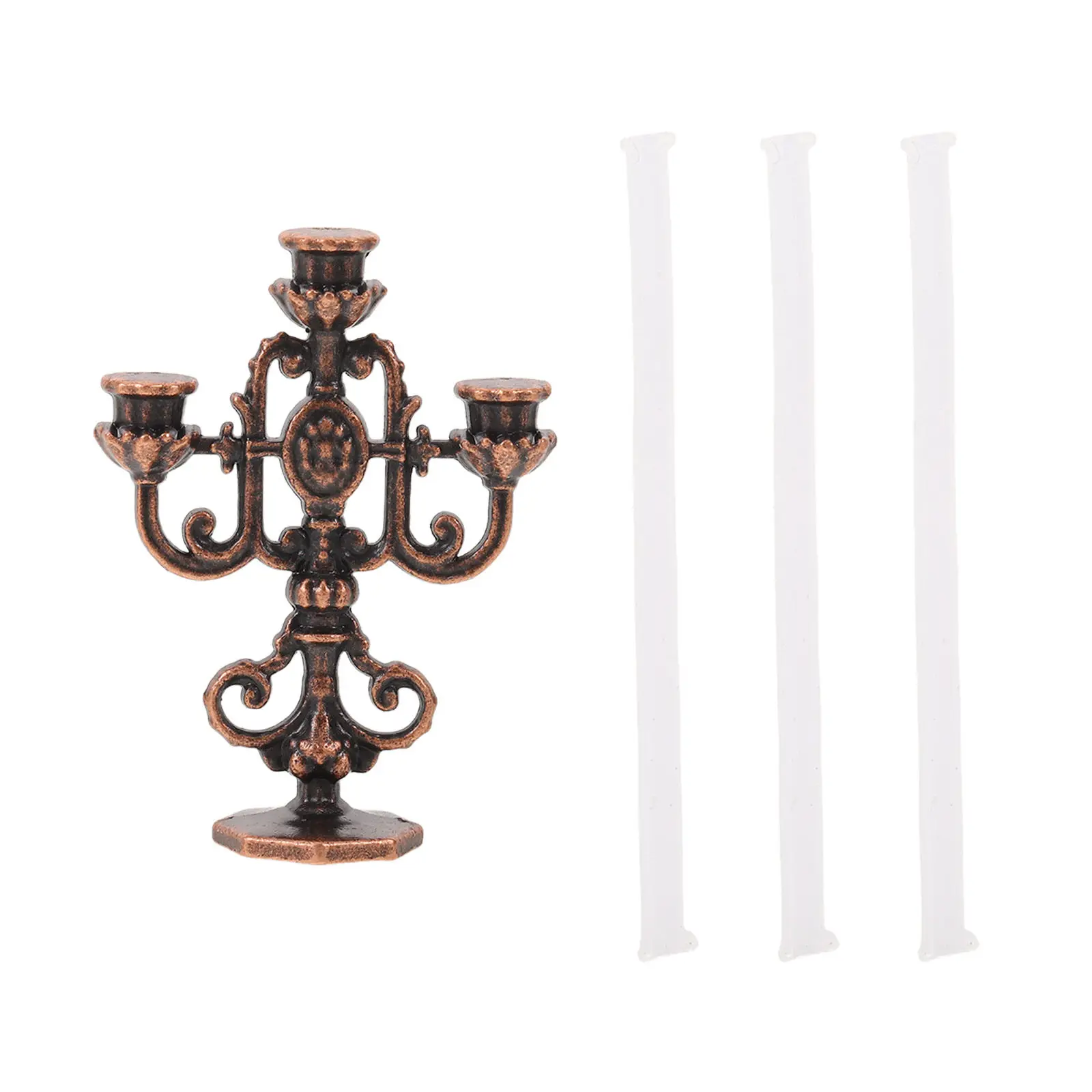 

Miniature Vintage Candelabra Three-Headed Candlestick Holder Creative DIY Fairy Garden Micro Landscape Indoor Decor Dollhouse
