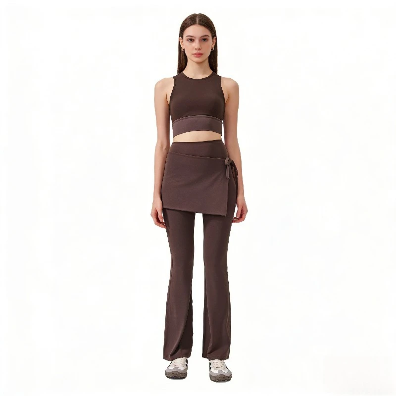 

2026 New 2-Piece High-Waist Set Flare Leggings with Detachable Wrap Skirt for Running & Streetwear
