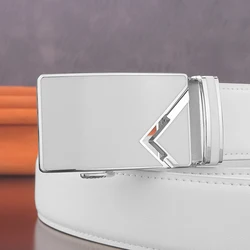 White Belt Men Genuine Leather Luxury Designer Jeans Solid Color Belt Automatic Buckle Designer High Quality Cintos Masculinos