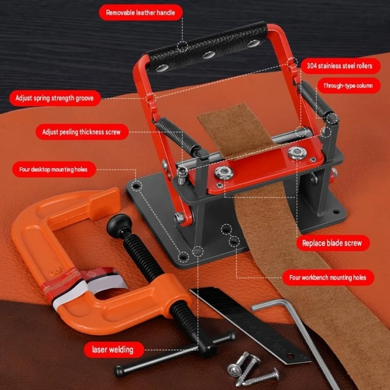 Variable-Depth Leather Skiver Machine with Steel Components for Border Trimming and Preparing Joining Sections by Hand