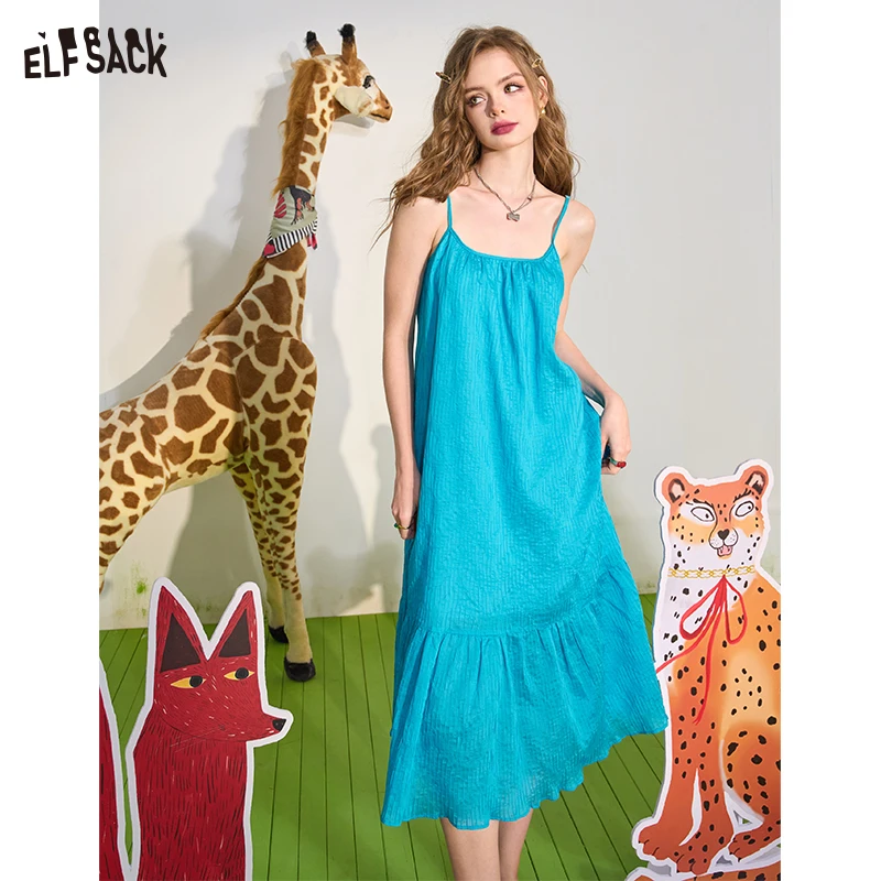 ELFSACK New summer vacation style for 2024 Mushroom edge floral dress