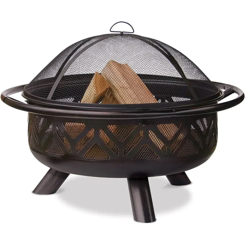 Oil Rubbed Bronze Outdoor Firebowl with Geometric Pattern