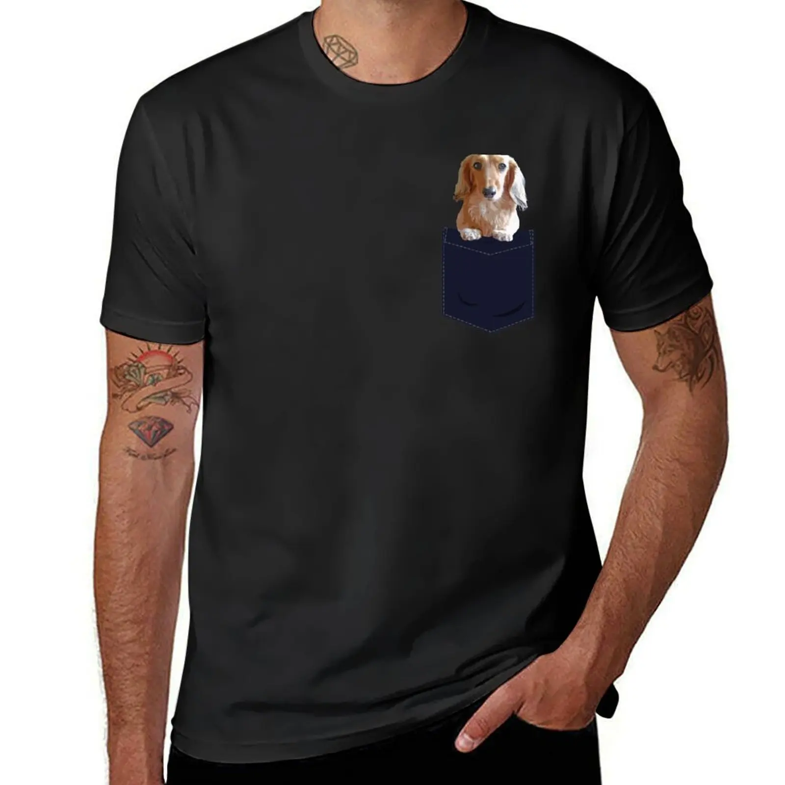 

Long Hair Dachshund in Pocket T-Shirt customs design your own boys whites funny meme t-shirts mens tall t shirts