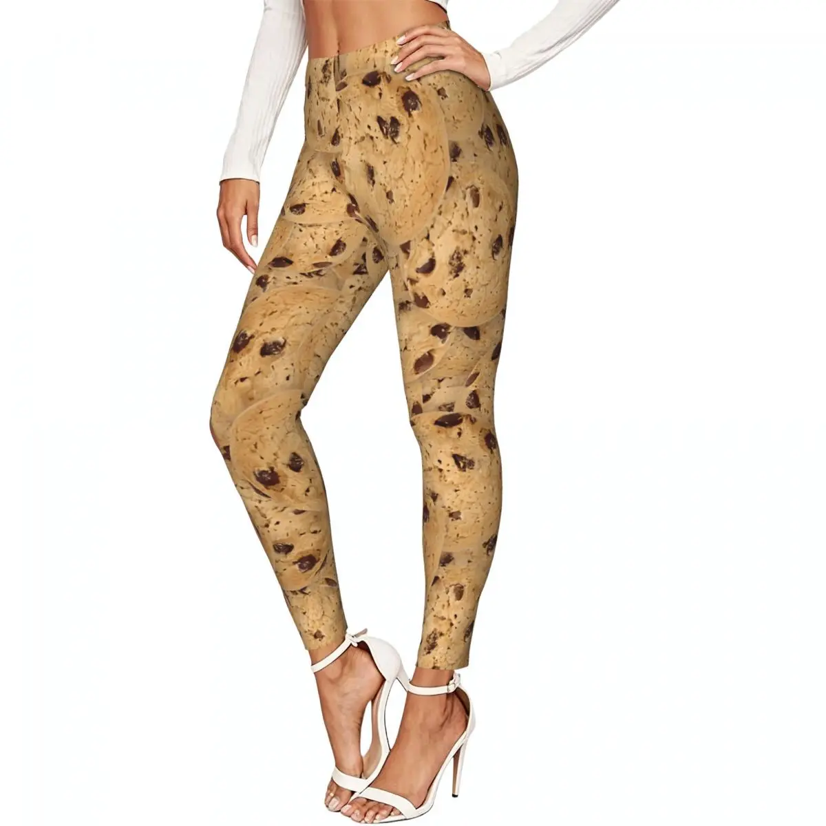Ladies Elastic Waist Skinny Leggings Chocolate Chip Cookies Texture Trousers For Daily Outdoor