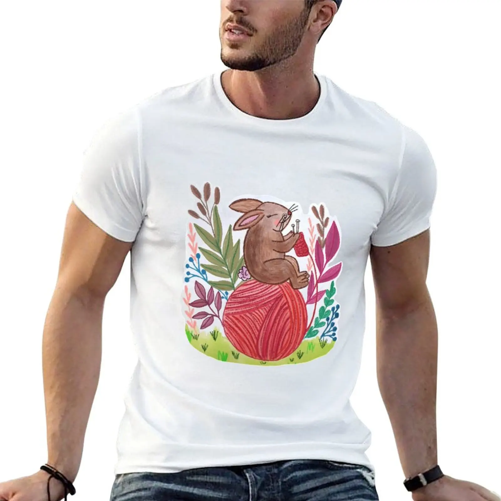 Rabbit Knitting on a ball of yarn T-Shirt quick-drying baggy shirts shirts men