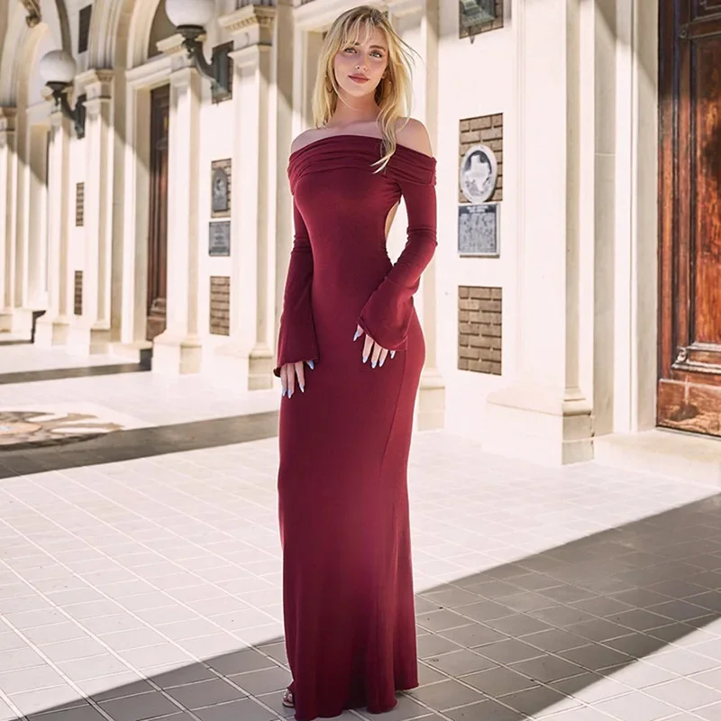 

2024 Winter New Women's Clothing Elegant Skincare One Piece Neck High Waist Bareback Sexy Dress