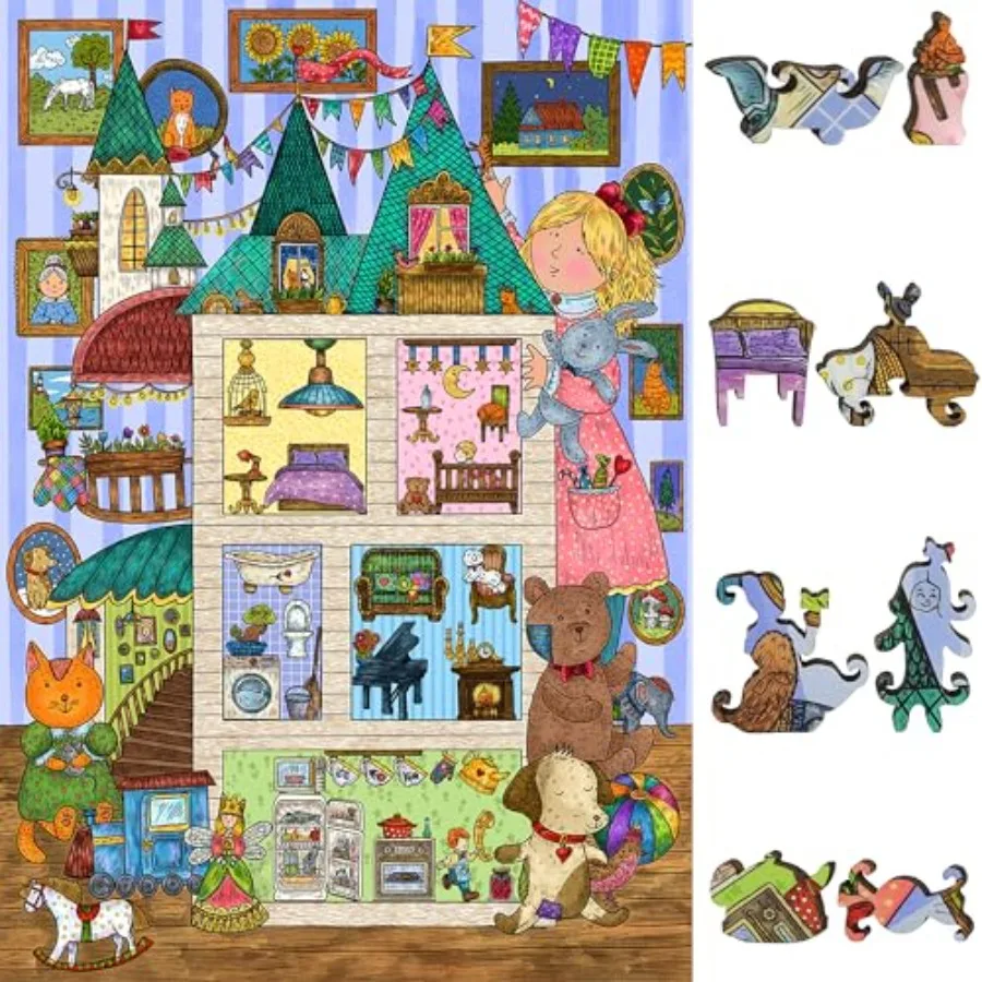 

Wooden Jigsaw Puzzle for Adults - Uniquely Shaped Pieces - Made in The USA by - 440 Pieces - Amusing House