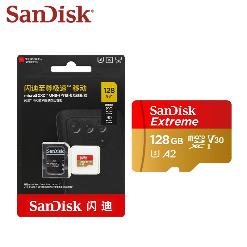 الأصلي SanDisk المتطرفة MicroSDHC 32GB A1 C10 MicroSDXC 64GB 128GB 256GB A2 V30 بطاقة الذاكرة TF بطاقة مايكرو SD بطاقة للطائرة بدون طيار