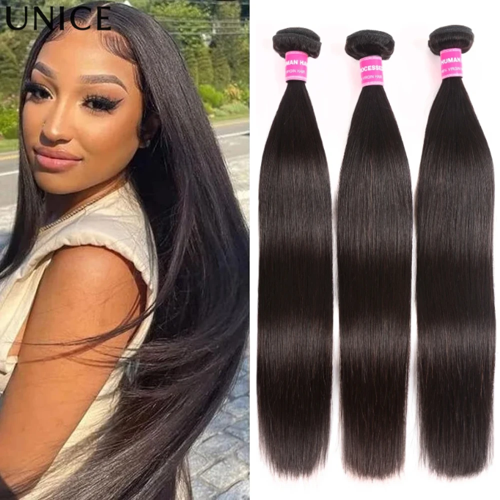 

Unice Hair Straight Human Hair Bundles 3PCS/lot Natural Color 100% Human Hair 100Grams Per Bundle Hair Extensions