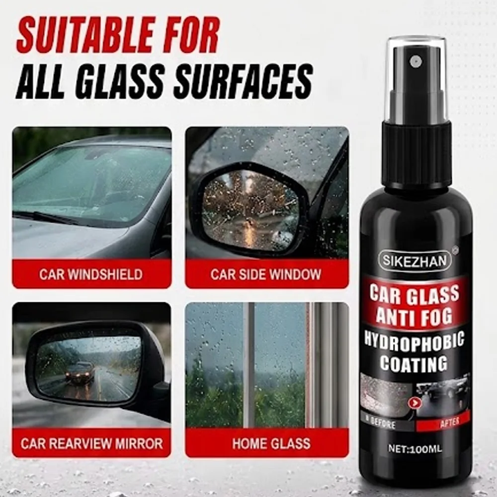 Car Glass Anti Fog Rain Repellent Spray Hydrophobic Coating for Windshield Rearview Mirror Window Waterproof Ceramic Shield Tool
