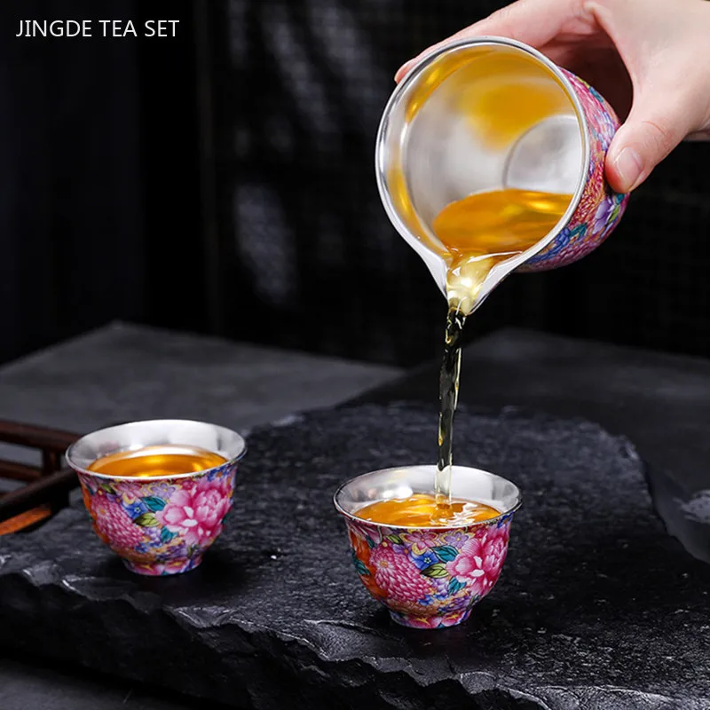 Imagem -04 - Personalizado Infusor de Chá Chinês Conjunto de Chá de Prata de Alto Grau Esmalte Cor Teaware Bule e Copo Conjunto Presente de Beleza Casa