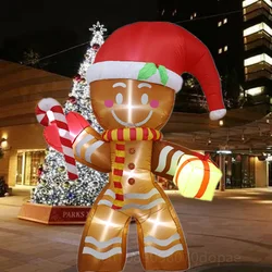 2.4M Inflatable Christmas Giant Gingerbread Man Xmas and snowman Build-in LED Lights Outdoor Garden Holiday Party Decorations