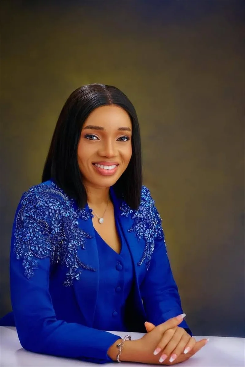 Royal Blue Formal Women Suits Set 2 Piece Stone Blazer+Pants Trousers Customized Office Lady Jacket Wedding Tuxedos Party Coat