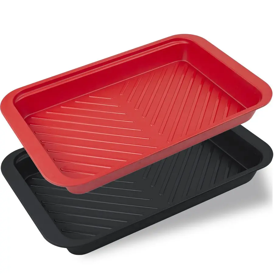 

Глубокие подносы для гриля и сервировки, подносы для барбекю для сырых и готовых продуктов, меламиновые подносы для еды, набор из 2 штук, черный и красный