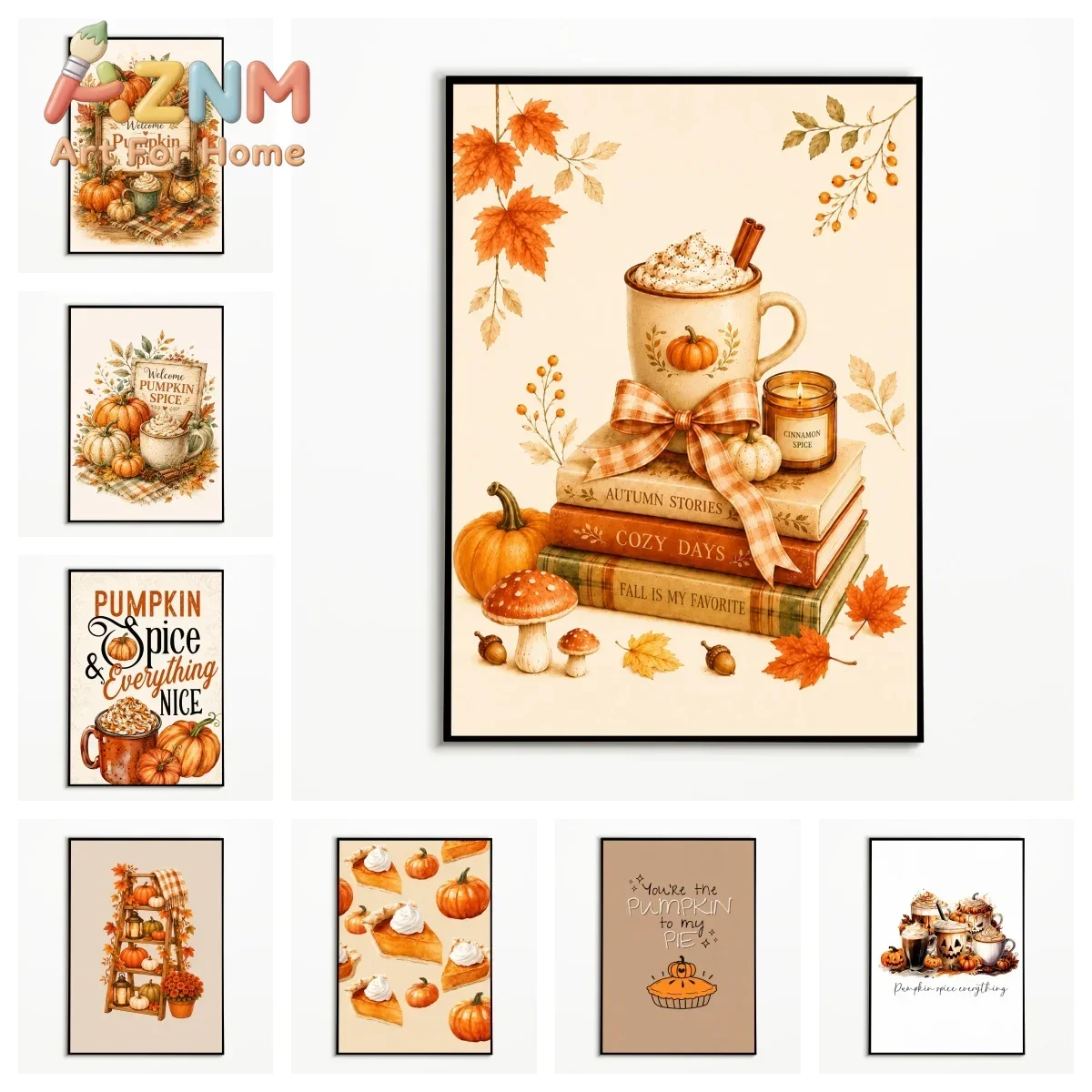 1PC Autumn Pumpkin Spice Poster Coffee Theme Wall Art Thanksgiving Halloween Cottage Canvas Printing Fall Gift Kitchen Decor