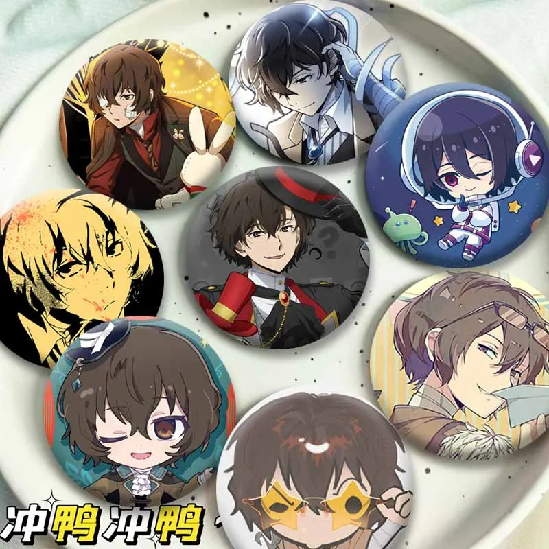 Anime Figure Osamu Dazai Icons Snap-in Enamel Pins Cartoon Role Playing Round Brooches Backpack Accessories Jewelry Badge Gifts